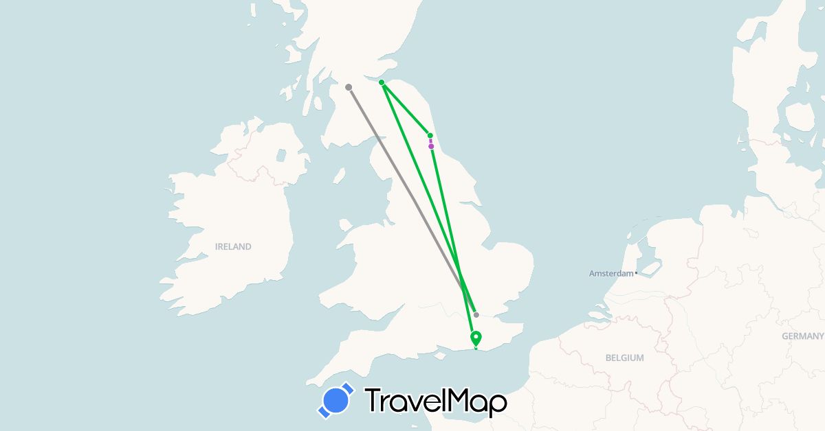 TravelMap itinerary: bus, plane, train in United Kingdom (Europe)